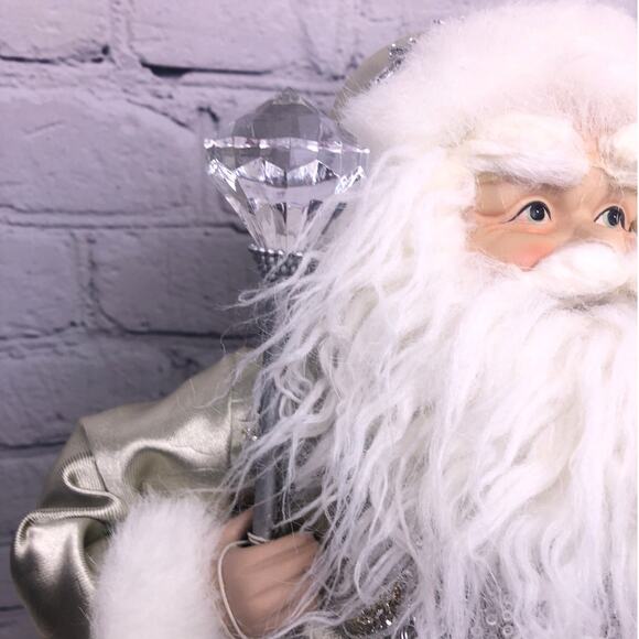 Christmas Silver White Faux Fur 16" Standing Ceramic Face Hands Collectible Sana - Picture 4 of 16